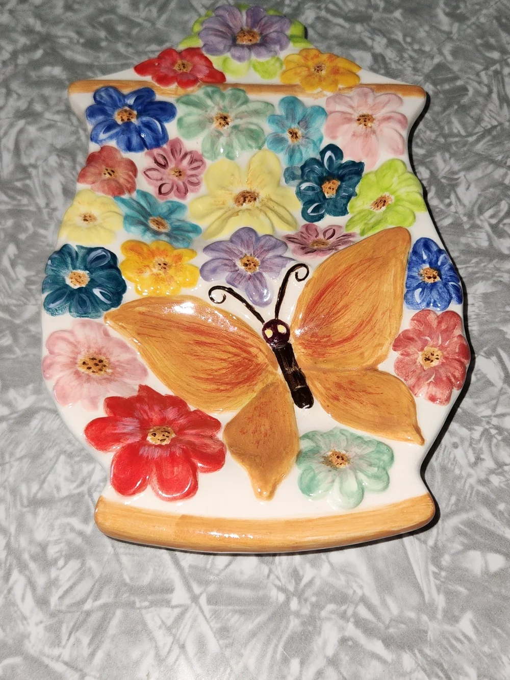 Source Unknown Multicolor Ceramic Butterfly Floral Trivet - Orange Butterfly